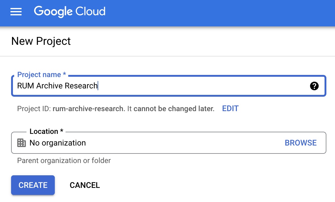 Creating a new Google Cloud Project